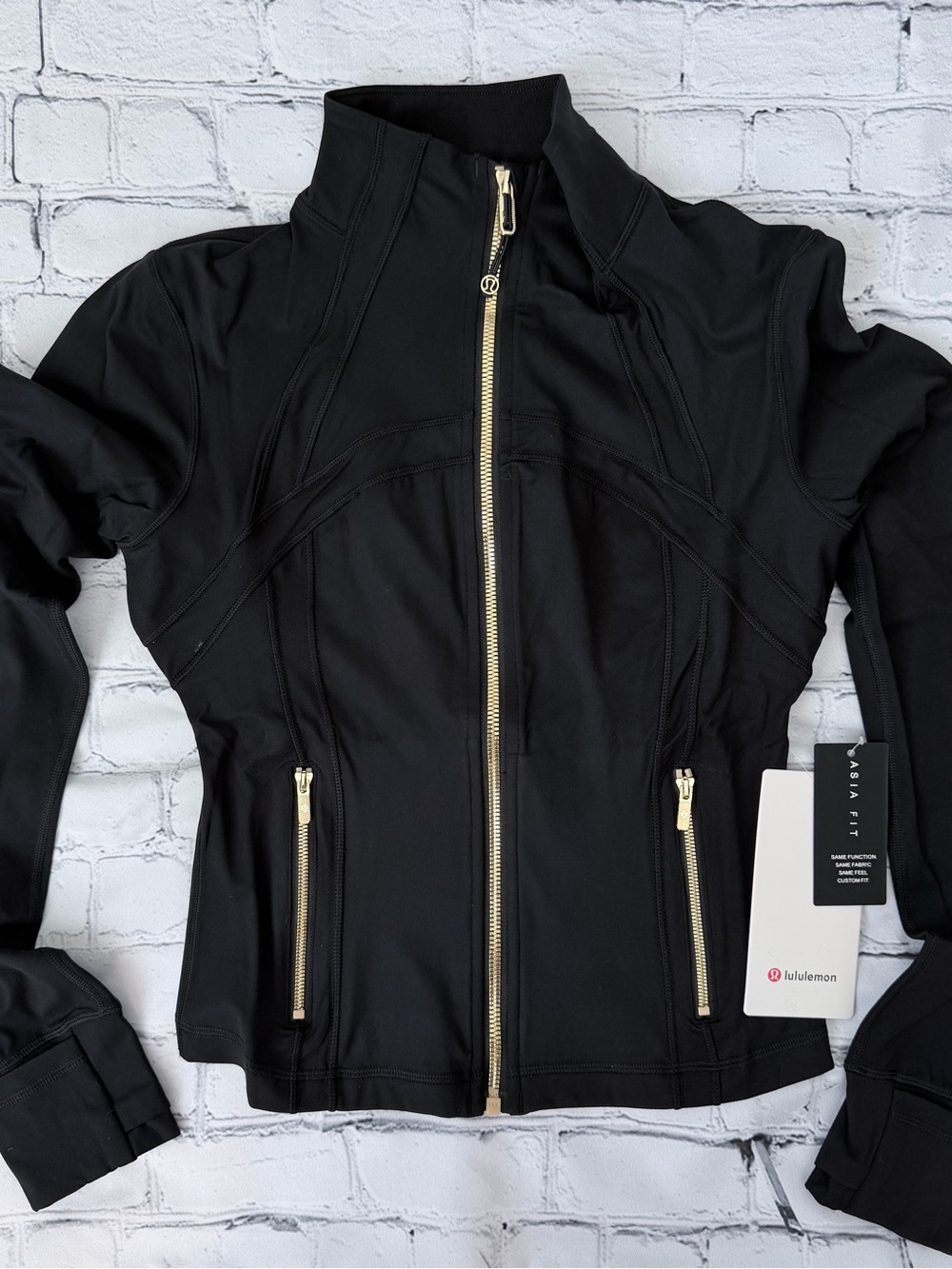 lululemon athletica Black Zip-Front Athletic Jacket with Gold Hardware